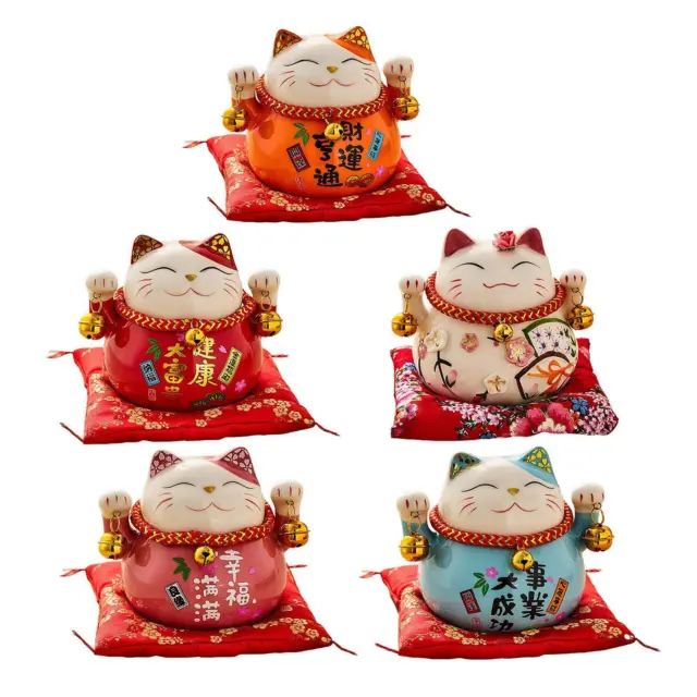 Japanese Vintage Style Maneki Neko Good Luck Cat Piggy Bank Porcelain Ornament