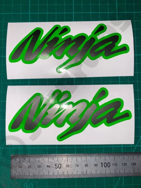 (X2) NINJA Kawasaki Stickers Decals Tank Fairing 130x52mm Gunmetal Grey / Green