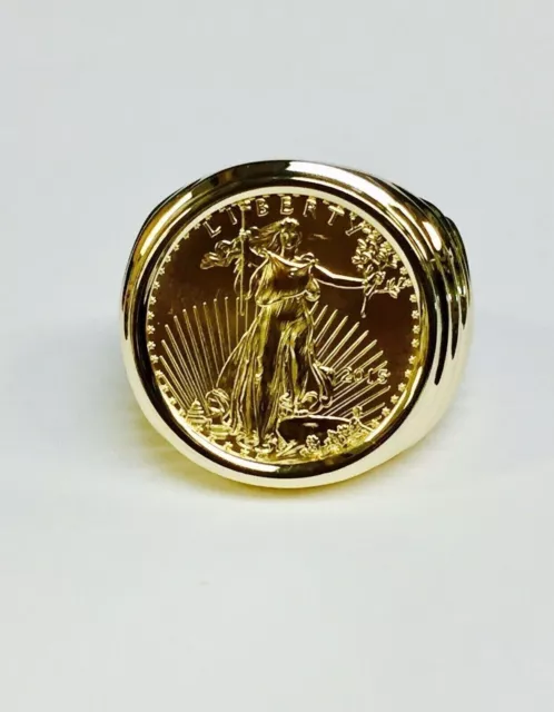 Coin American Liberty With Wedding Gift Ring For Men's 14k Yellow Gold Plated