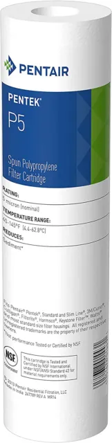Paquete de 5 filtros de sedimentos de poliproileno Pentair Pentek P5 10 x 2,5"" 5 micras nuevos en paquete