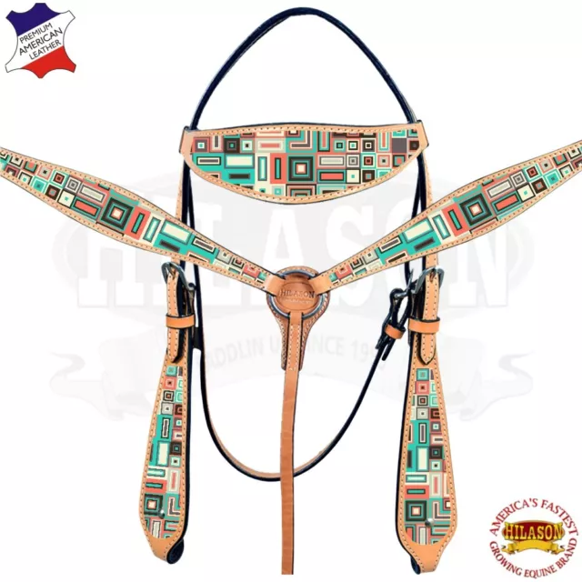 Juego de cuello de pecho 16BH Western Horse cuero americano azteca hilason