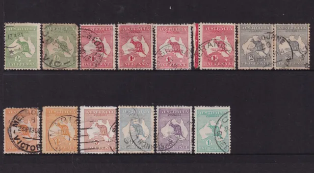 AUSTRALIA VFU 1913 Kangaroo Stamps 1st Wmk (Dies & Shades) SG 1-11 CV £210+