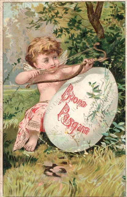 1905 Buona Pasqua Angelo Cupido Uovo Cartolina augurale IN RILIEVO