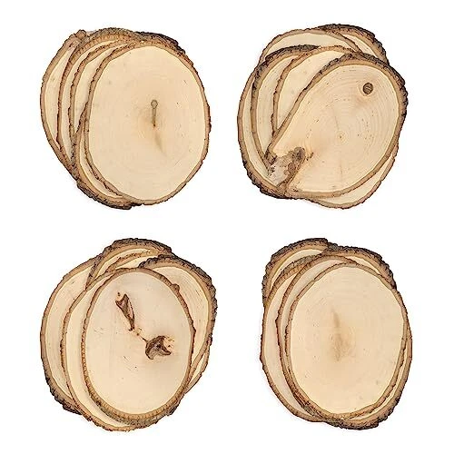 Rustic Basswood Round Small with Live Edge Wood (Pack of 24) - for Wood Burni...