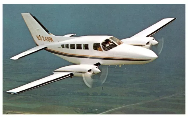 Cessna 402 Small Prop Airplane in Flight-Flying-Vintage Postcard*B6
