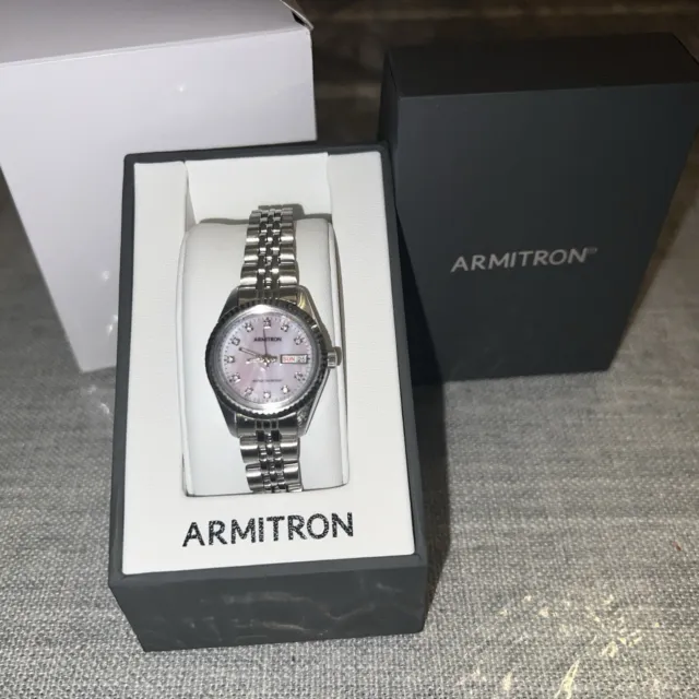 Armitron Women's Day/Date Pink MOP Crystal Dial Bracelet Watch, 75/2475PMSV