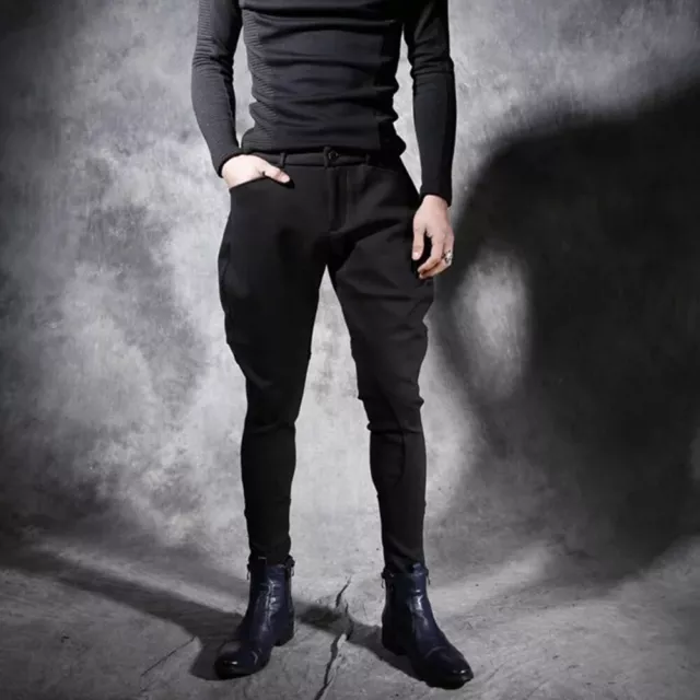 Mens Black Baggy Pants Tapered Trousers Horse Riding Breeches Sports Stretch