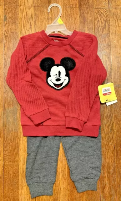 Disney Toddler Boys Winking Mickey Mouse Ribbed Sweatshirt & Pants Set Size 3T