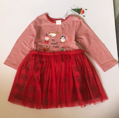 Next Baby Girls Red Stripe Christmas Scene Dress Age 9-12 Months *BNWT*