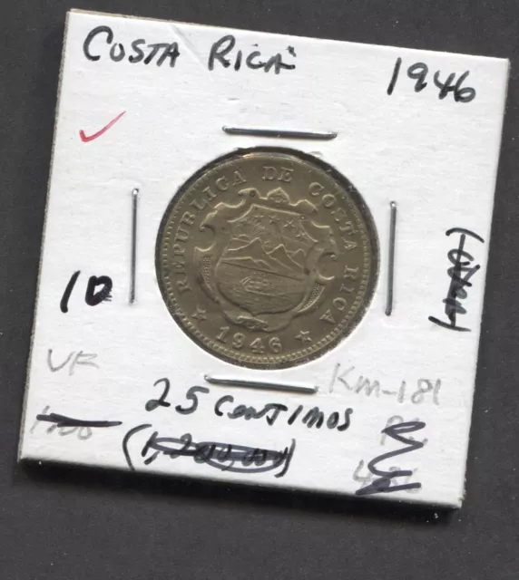 1946-Costa Rica- 25 Centimes-VF