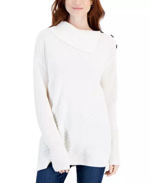 MSRP $57 Style & Co Women's White Sweater Tunic Button Detail Size 3X