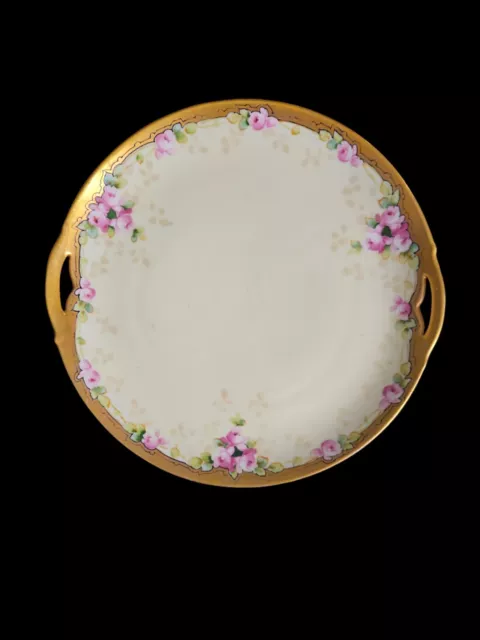 Vintage KPM Germany Handled Cake Plate w/6 Dessert Dishes~Floral  & Gold Edge 2