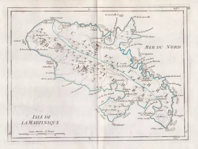 Martinique Island Île Lesser Antilles Map Carte Gravure Le Rouge 1767