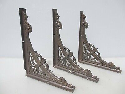 Victorian Iron Shelf Brackets Holders Shelve Old Antique Rococo Nouveau x3 -10"D