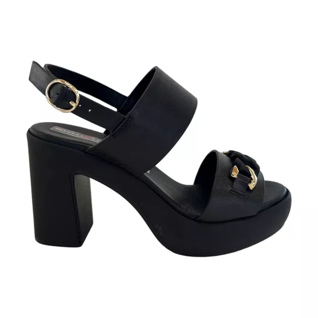 SPACE MODA 73216 E3 Sandales Femmes Compensé Moyenne Véritable Cuir Noir