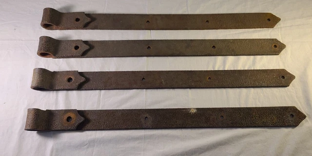 Vintage Antique Hand Hammered Wrought Iron Barn Farm Door Strap Hinge Bar Metal