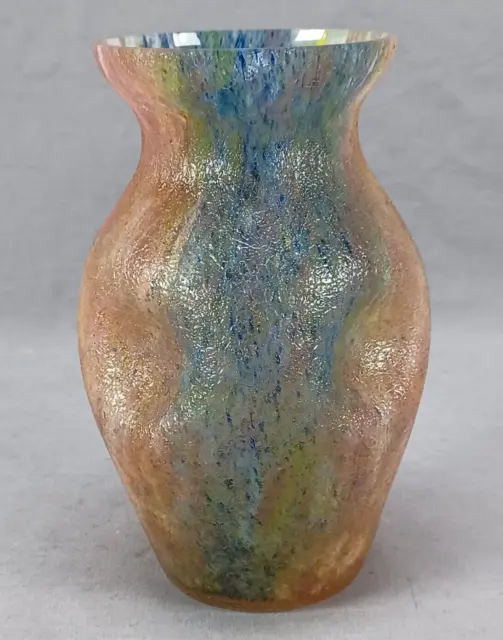 Antique Bohemian Kralik Rainbow Overshot Crackle Glass Vase Circa 1900