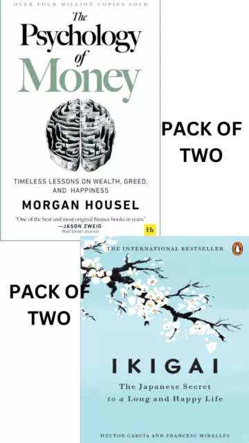 Juego de 2 libros: Psicología del dinero e Ikigai, tapa blanda en inglés,...