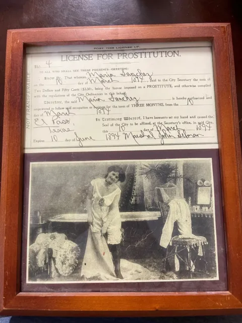 Prostitution License and Photo Framed Copy - Set of 3