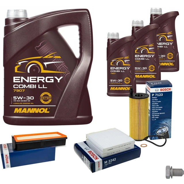 QR-PARTS Set Manutenzione Auto: 5L Olio MANNOL 5W-30 + Filtri MANN-FILTER (Aria, Abitacolo, Olio)