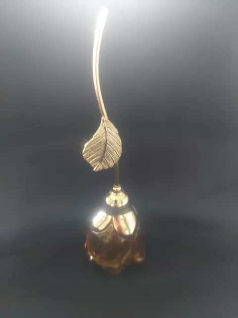 VTG 1977 Collectible Amber ROSE Glass Bottle Gold Stem dainty Stunning UNIQUE