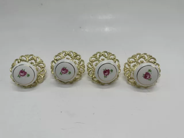 Set of 4 Liberty Porcelain White Floral Cabinet 1 1/4" Round Pull Knobs Ornate