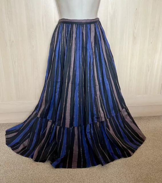 Vintage Blue /Boho/ Retro/ Festival Blue Striped Maxi Skirt