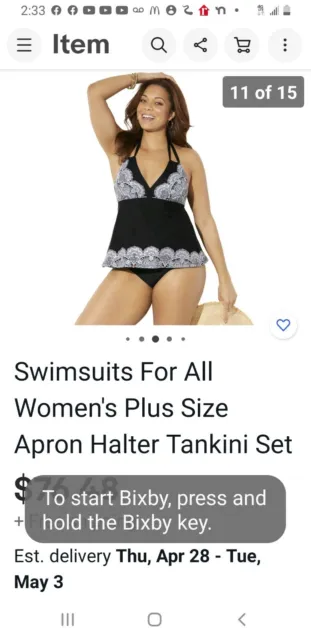 Swimsuits For All Black Rose Gold Apron Halter Tankini Top NWT Size 18