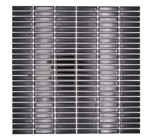 Mosaïque Noir Bambusoptik Céramique Brillant Rectangle Mur Cuisine Douche