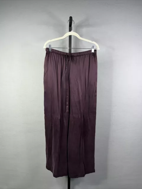 Eileen Fisher Silk Pants Womens Small Eggplant Purple Wide Leg Elastic Waist