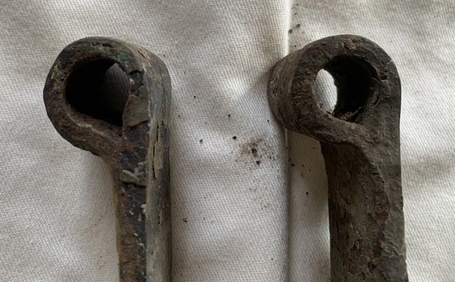 Antique Barn Strap Hinges, Pair, Hand-Hammered Wrought Iron Approx.  27” 3