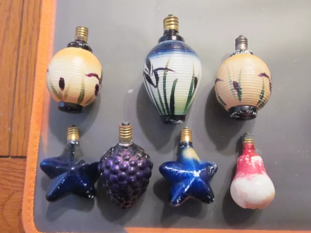 Lot of 7 Vintage Christmas Bulbs- 3 Lanterns, 2 Stars, 2 Fruit 2