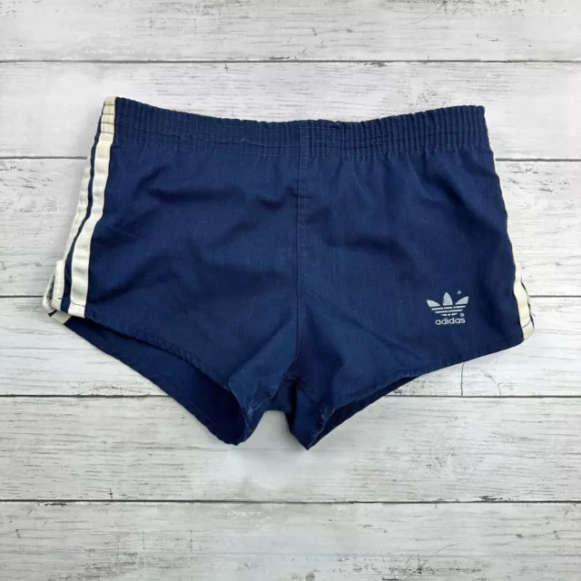 VTG 70’s 80’s RARE Adidas Trefoil Three Stripe Athletic Shorts Blue Youth Medium