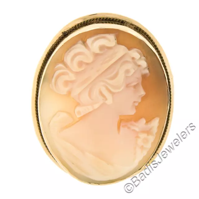 Vintage 14k Gold Large Detailed Oval Carved Shell Cameo Brooch Pin Pendant