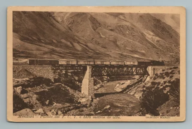 Mendoza Puente Del F.C.T. Argentina Train Railway Railroad Vintage Postcard
