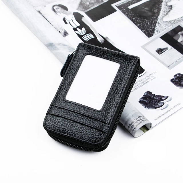 Men Genuine Leather Wallet Credit Card Holder RFID Blocking Zipper Pocket