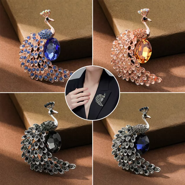Retro Peacock Brooch Crystal Lnlaid Brooch Female Male Lapel Pin Wedding Par ❀
