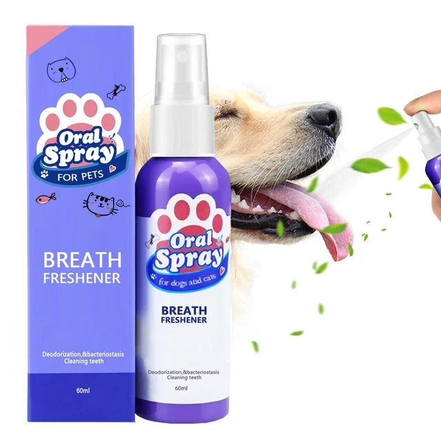 Spray limpiador de dientes de mascotas 60 ml - Refrescante de aliento de mascotas aerosol oral para gatos perros