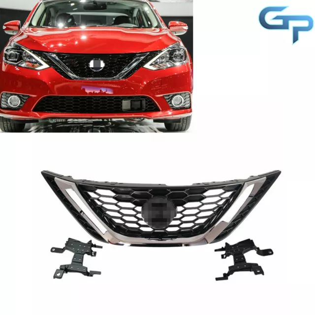 Front Upper Chrome Grill ABS Honeycomb Mesh Fit For 2016 2017 2018 Nissan Sentra