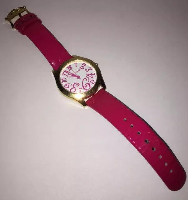 Betsey Johnson Women's Gold-tone Red Patent Leather watch Oversized Pink Numbers