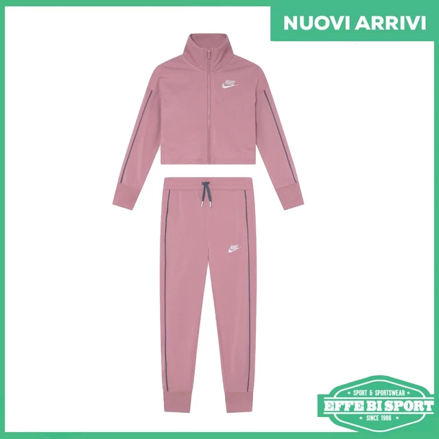 Tuta completa Nike bambina felpa con zip e pantalone con coulisse casual logo