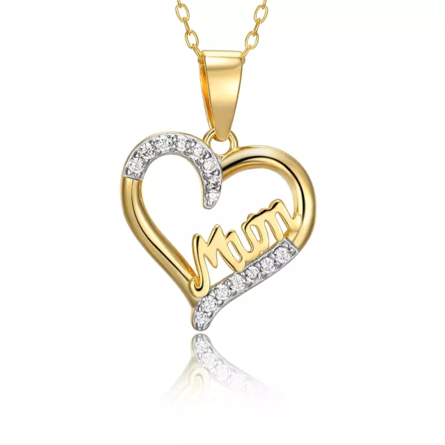 Forever Facets Mom Heart Cubic Zirconia 18" Sterling Silver Pendant Necklace