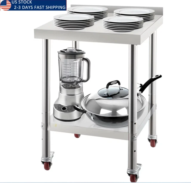 Stainless Steel Work Prep Table Kitchen Work Table 24x24in with 4 Casters