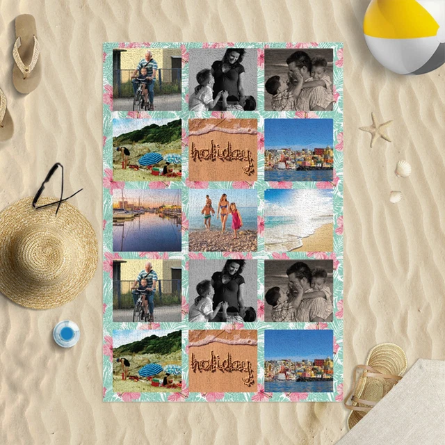 58"x39" Personalised Photo Floral Microfibre Beach Towel Sun Bathing Pool Swim