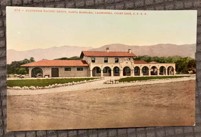 Antique Postcard - Southern Pacific Train Depot in Santa Barbara, California