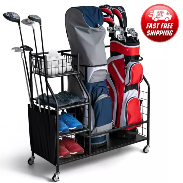 Costway Golf Bag Storage Rack for Garage, Bag Organizer w/Lockable Wheels -AU