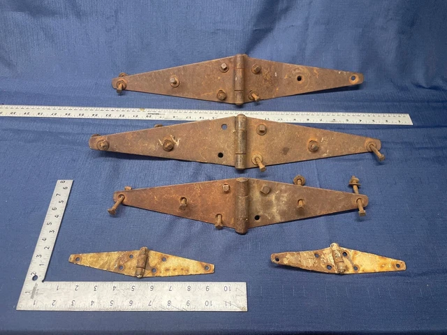 Lot of Antique Vintage Barn Gate Shed Door Hinges 20'' and 8'' -Old Worn Rustic 