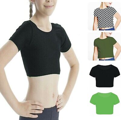 NUOVO Ragazze Bambini Manica Corta Stretch SUMMER TEE T-shirt Crop Top 11 13 anni