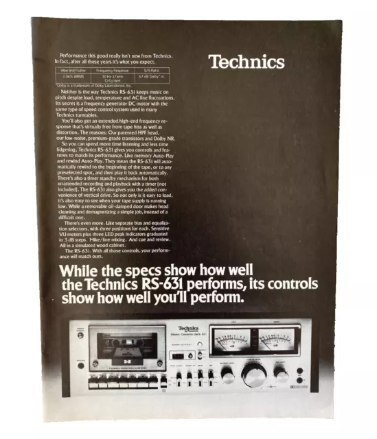 Technics RS-631 Stereo Cassette Deck Dolby System 1978 Vintage Print Ad-C-3.2