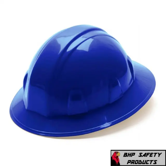 Pyramex Blue Full Brim Safety Hard Hat With 4-Pt Ratchet Hp24160 Construction